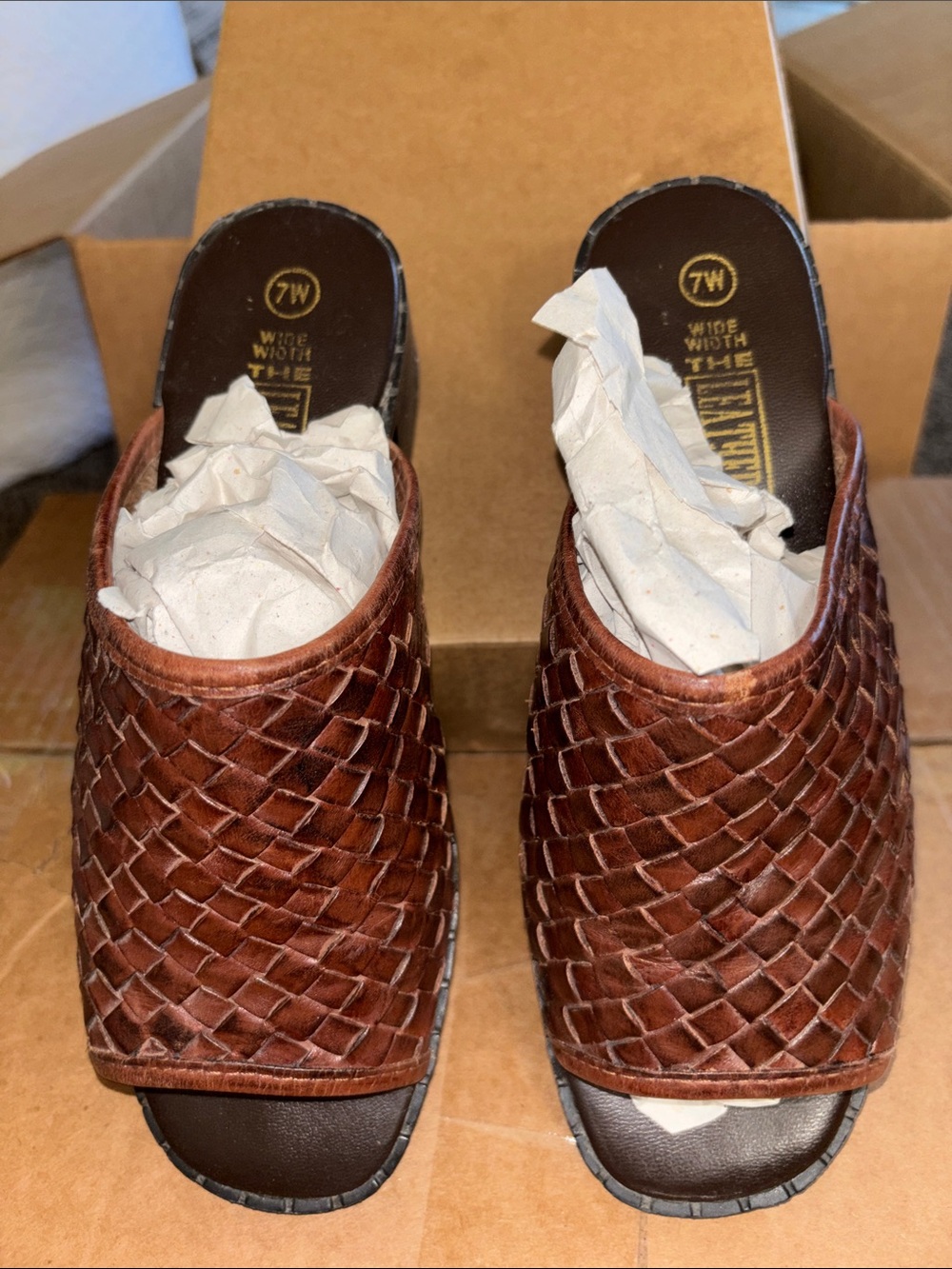 Miz Mooz Brown Woven Leather Slide Mules